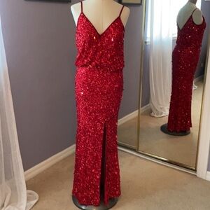 Sherri Hill #52452 Red Beaded Sequin Prom Formal Evening Dress Size 0 GORGEOUS